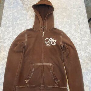 Aeropostale A87 Preppy Chocolate Brown Embroidered Zip-Up Sweatshirt Jacket‎ Med